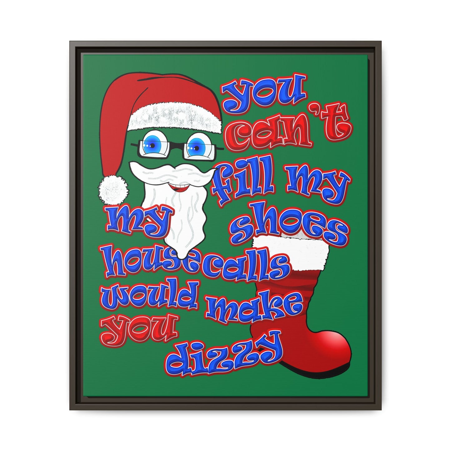 santa's shoes - framed canvas art (dark green)