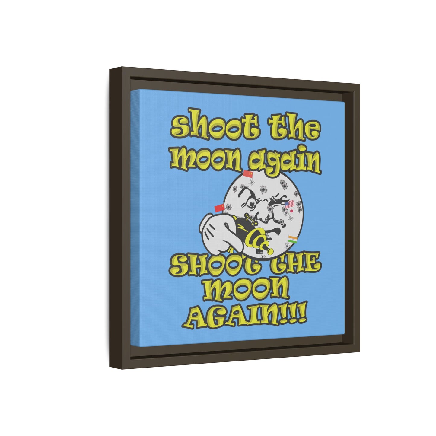 shoot the moon again - framed canvas art (light blue)