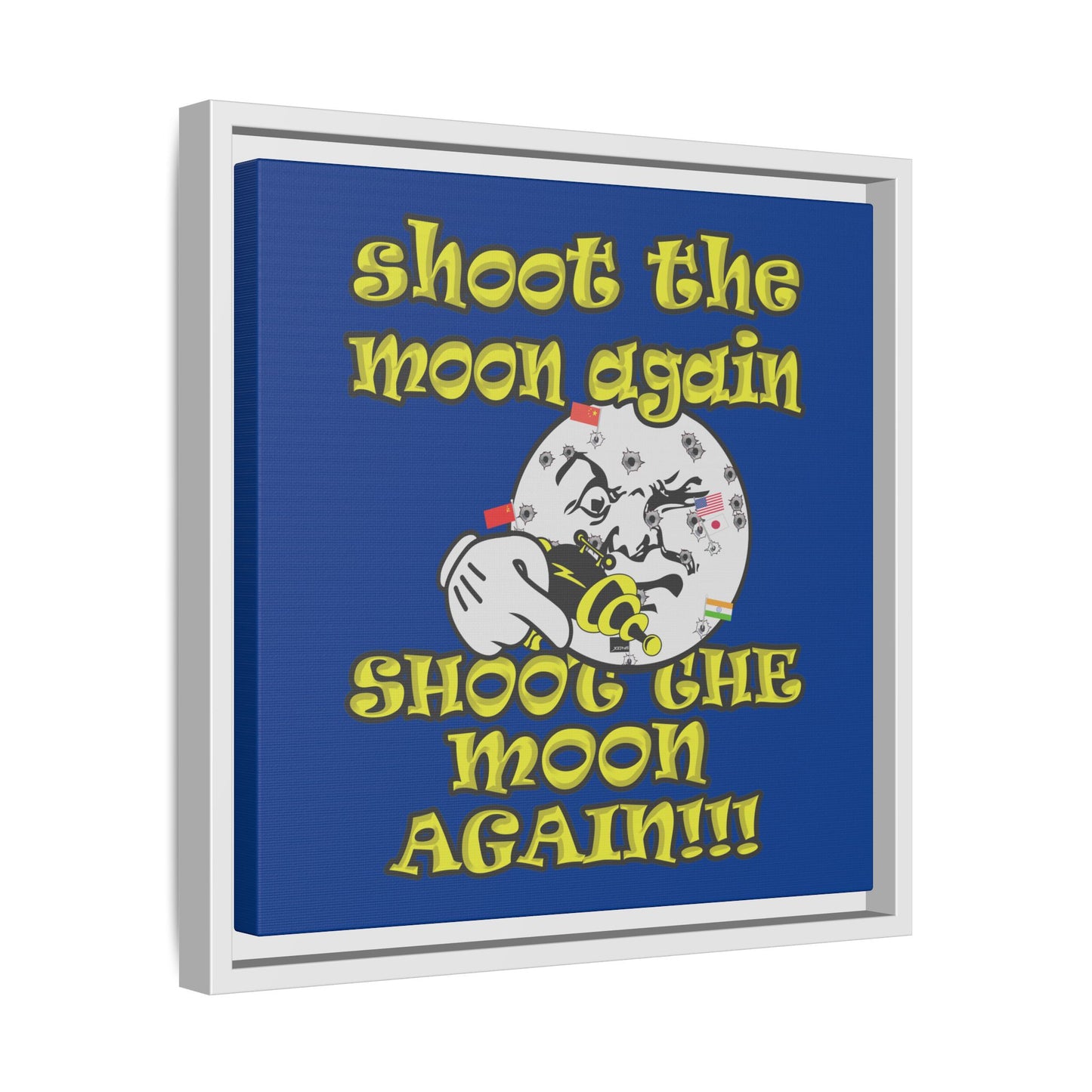 shoot the moon again - framed canvas art (dark blue)