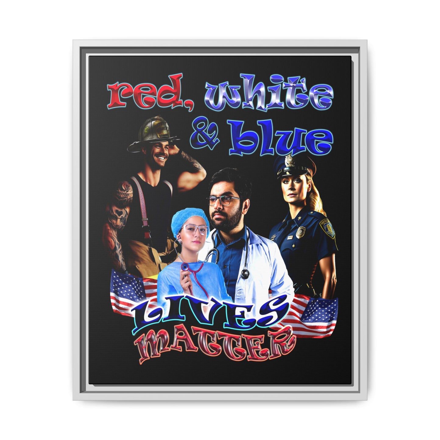 rw&b lives matter - framed canvas art (black)