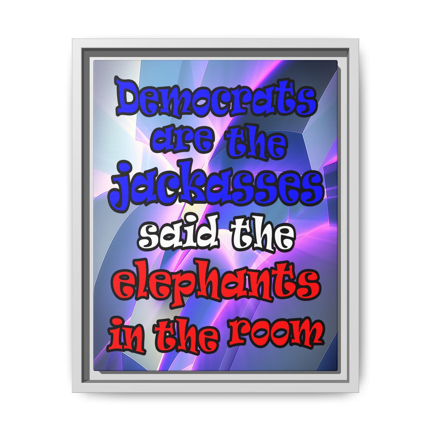 donkeys and elephants - framed canvas art (grey-pink wave)