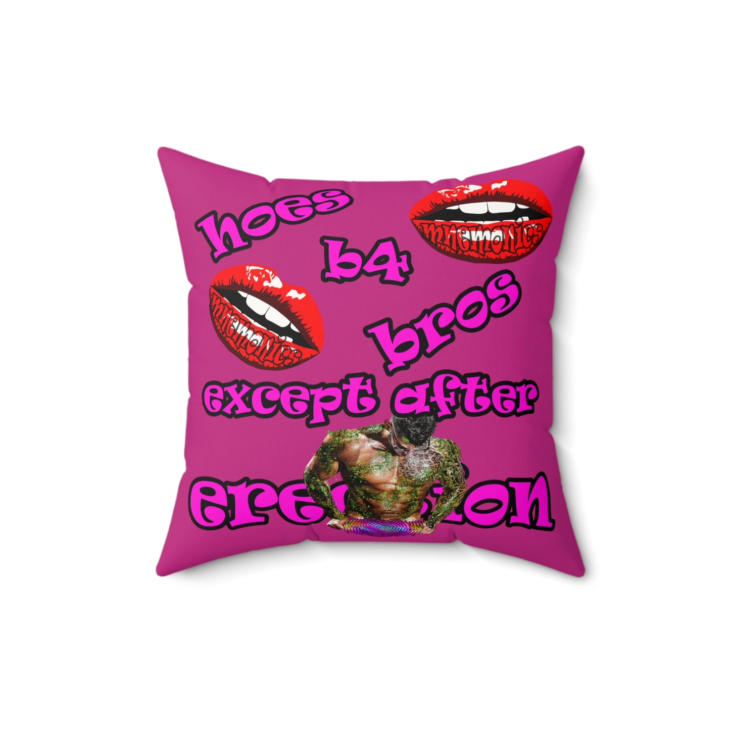 hoes b4 bros - Faux Suede Square Pillow - (pink)