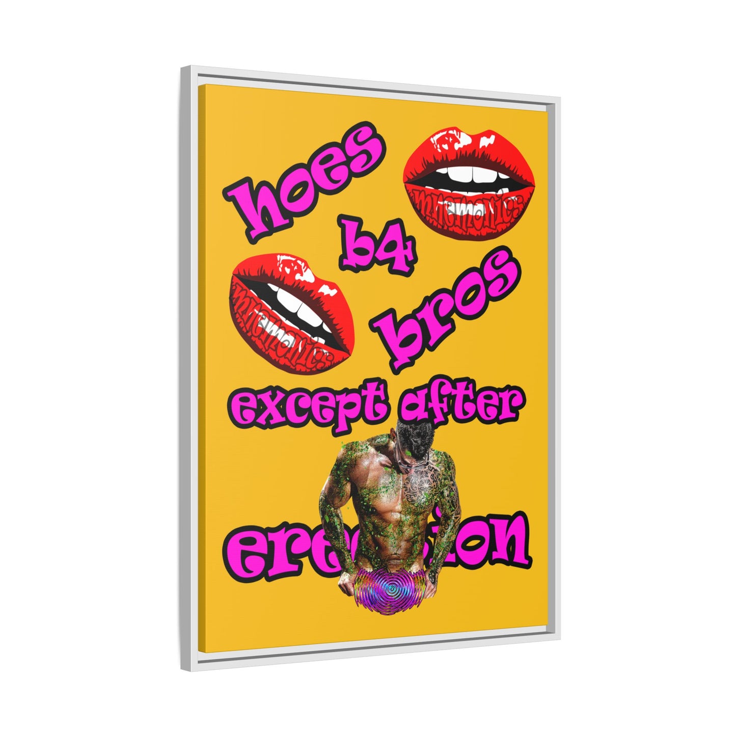 hoes b4 bros - framed canvas art (yellow)