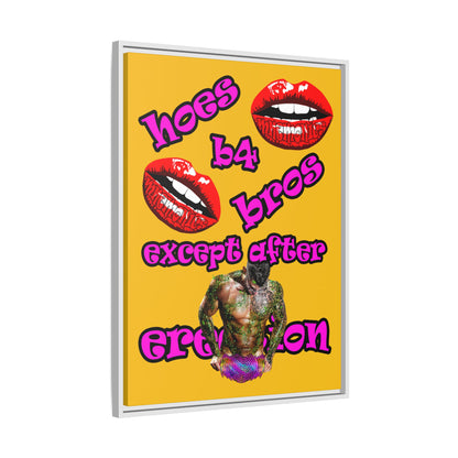 hoes b4 bros - framed canvas art (yellow)