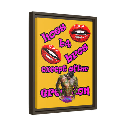 hoes b4 bros - framed canvas art (yellow)