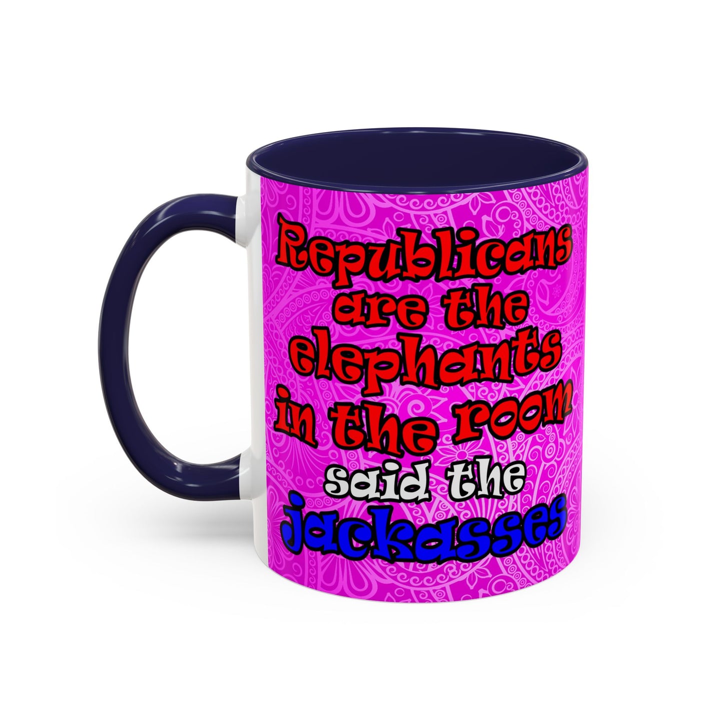 donkeys and elephants - Accent Mug (pink swirl)