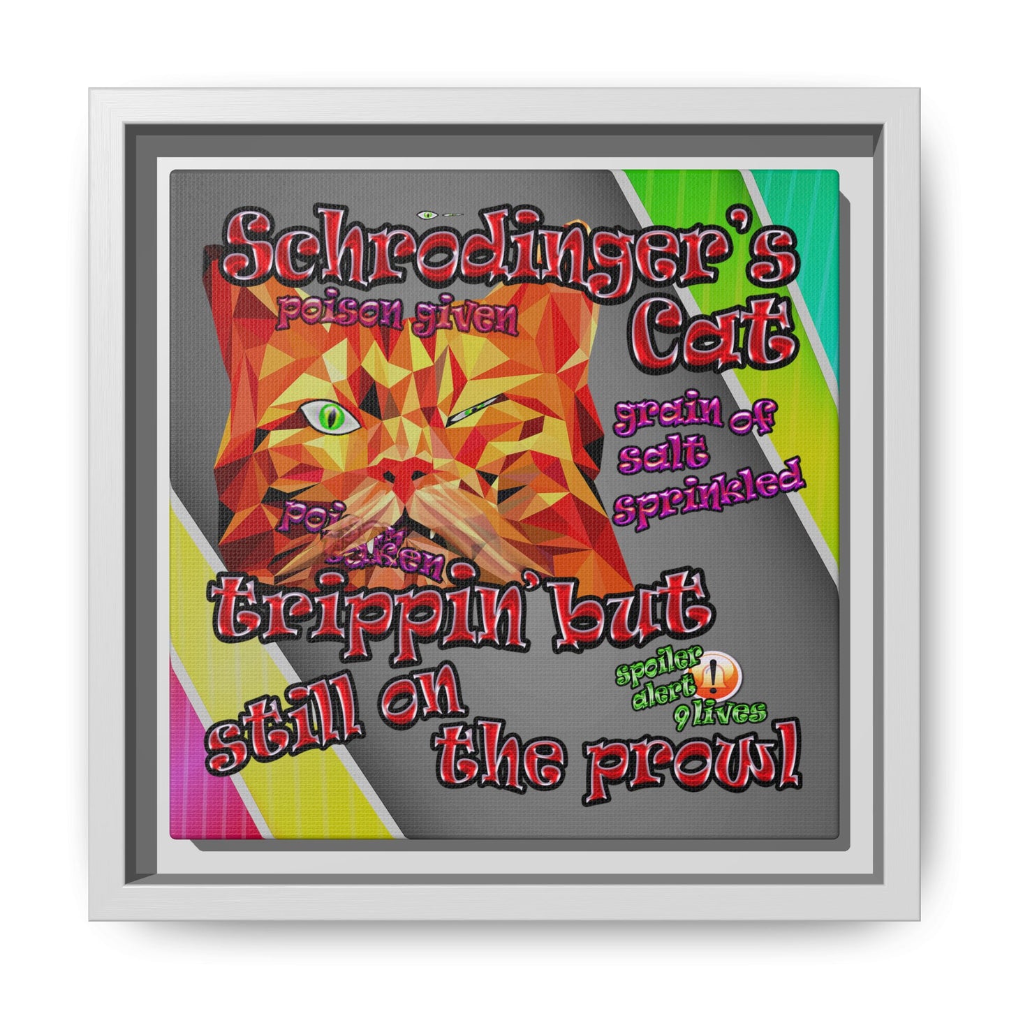schrodinger's cat - framed canvas art (rainbow split)
