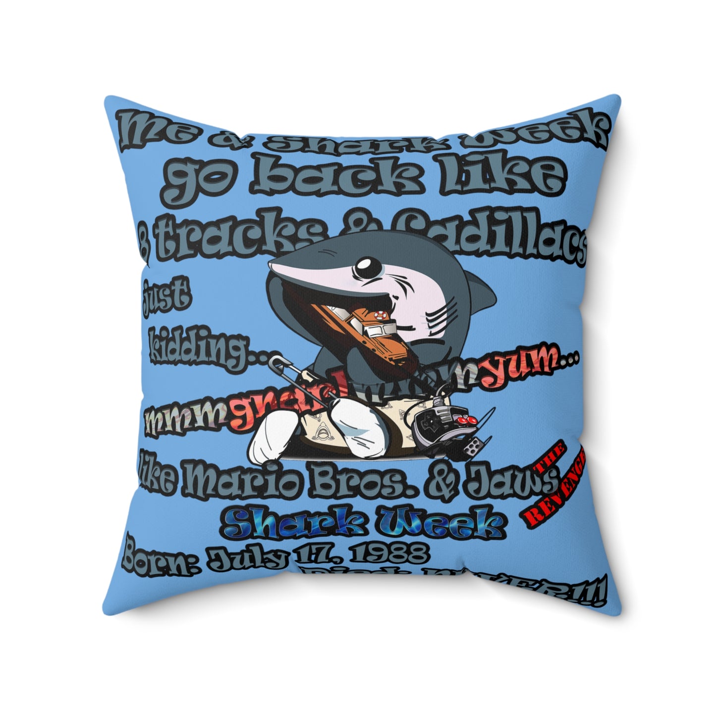 shark week - Faux Suede Square Pillow - (light blue)