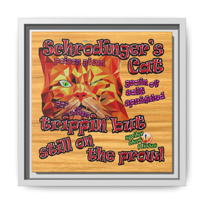 schrodinger's cat - framed canvas art (butterscotch wood finish)