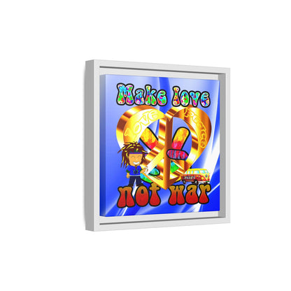 love peace - framed canvas art (blue-white wave)