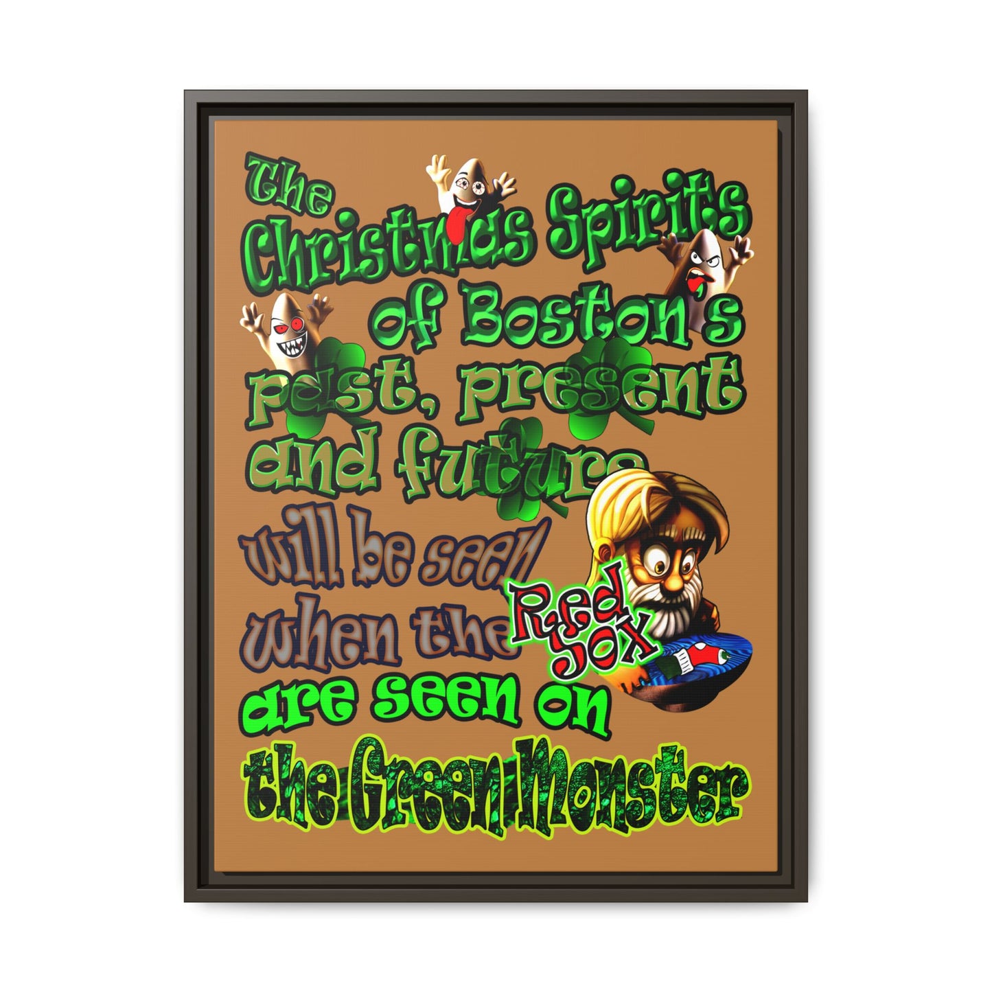 christmas spirits of boston - framed canvas art (light brown)