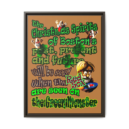 christmas spirits of boston - framed canvas art (light brown)