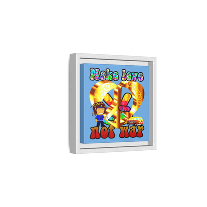 love peace - framed canvas art (light blue)