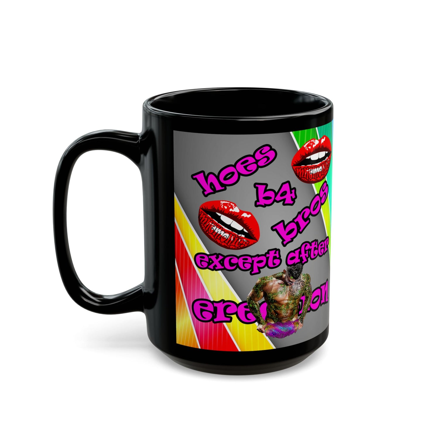 hoes b4 bros - Black Mug (rainbow split)