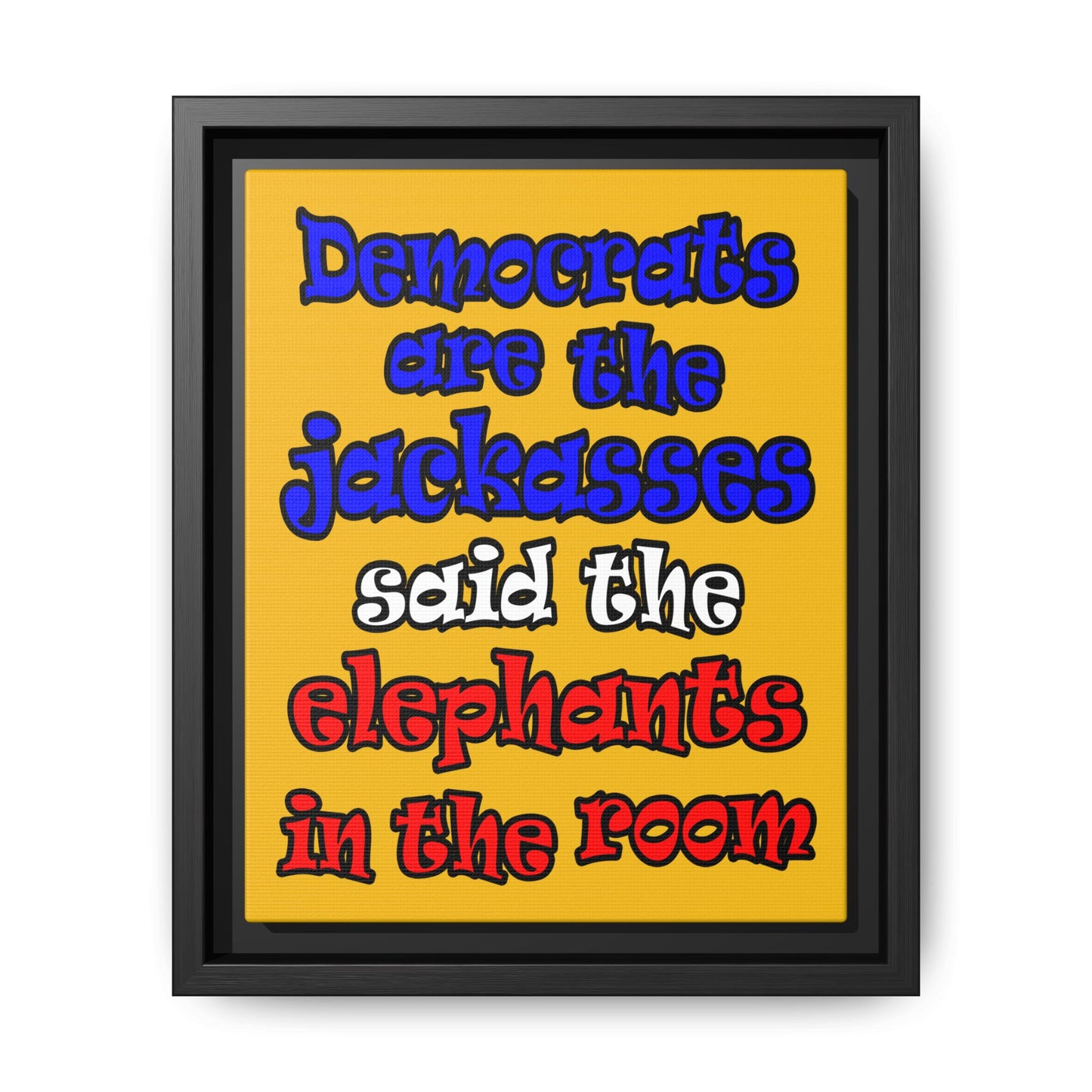 donkeys and elephants - framed canvas art (yellow)