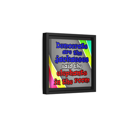 donkeys and elephants - framed canvas art (rainbow split)