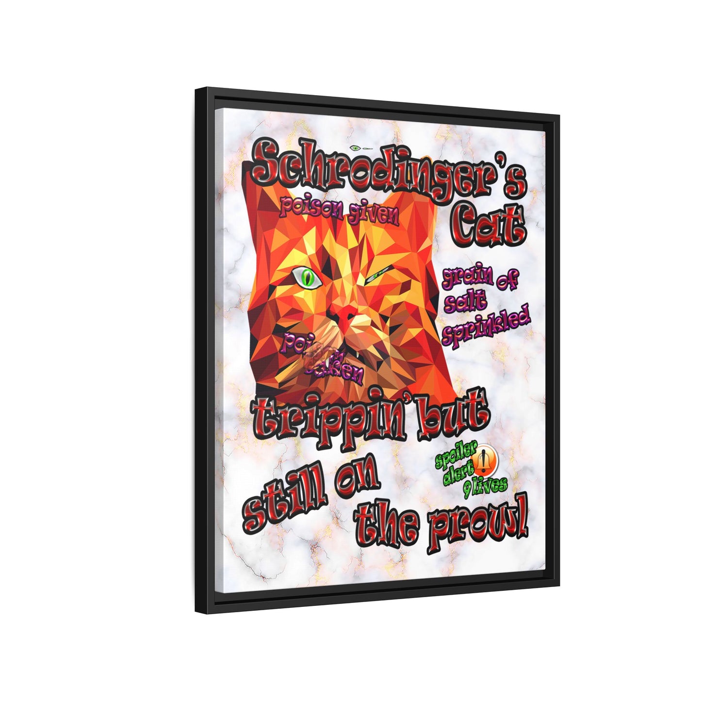 schrodinger's cat - framed canvas art (white marble)