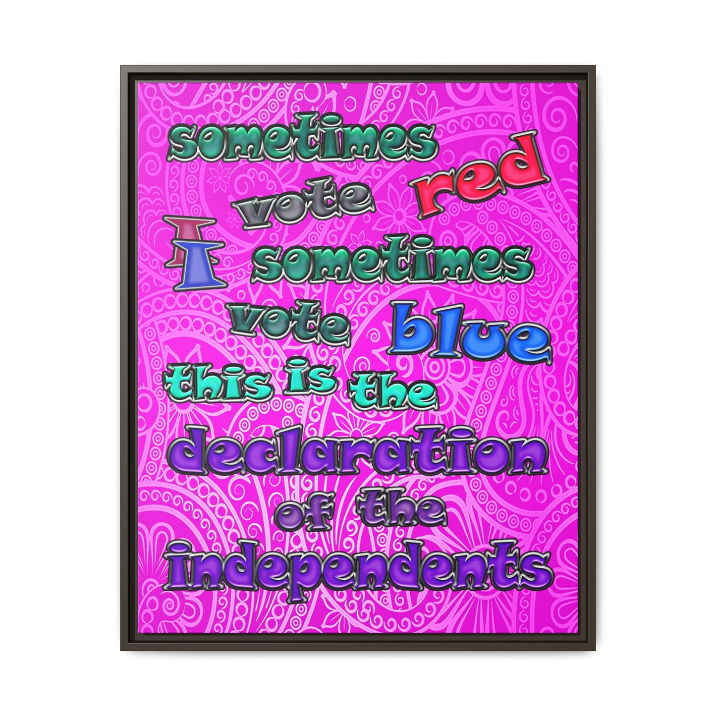 declaration of the independents - framed canvas art (pink swirl)