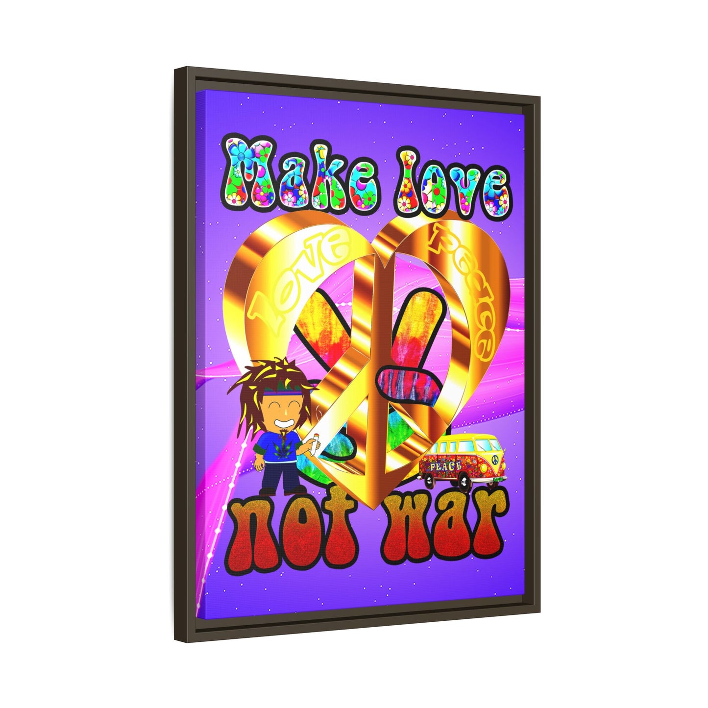 love peace - framed canvas art (purple-pink wave)