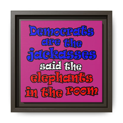 donkeys and elephants - framed canvas art (pink)