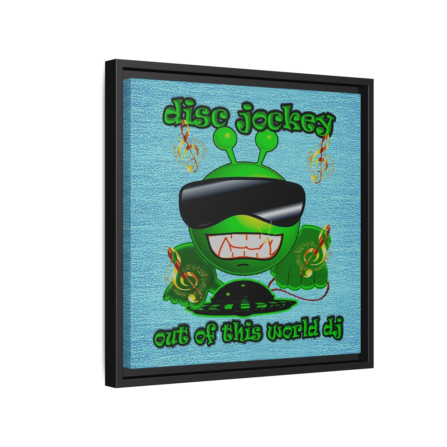disc jockey - framed canvas art (faded blue)