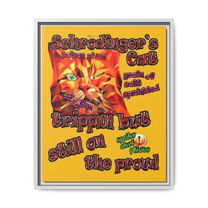 schrodinger's cat - framed canvas art (yellow)