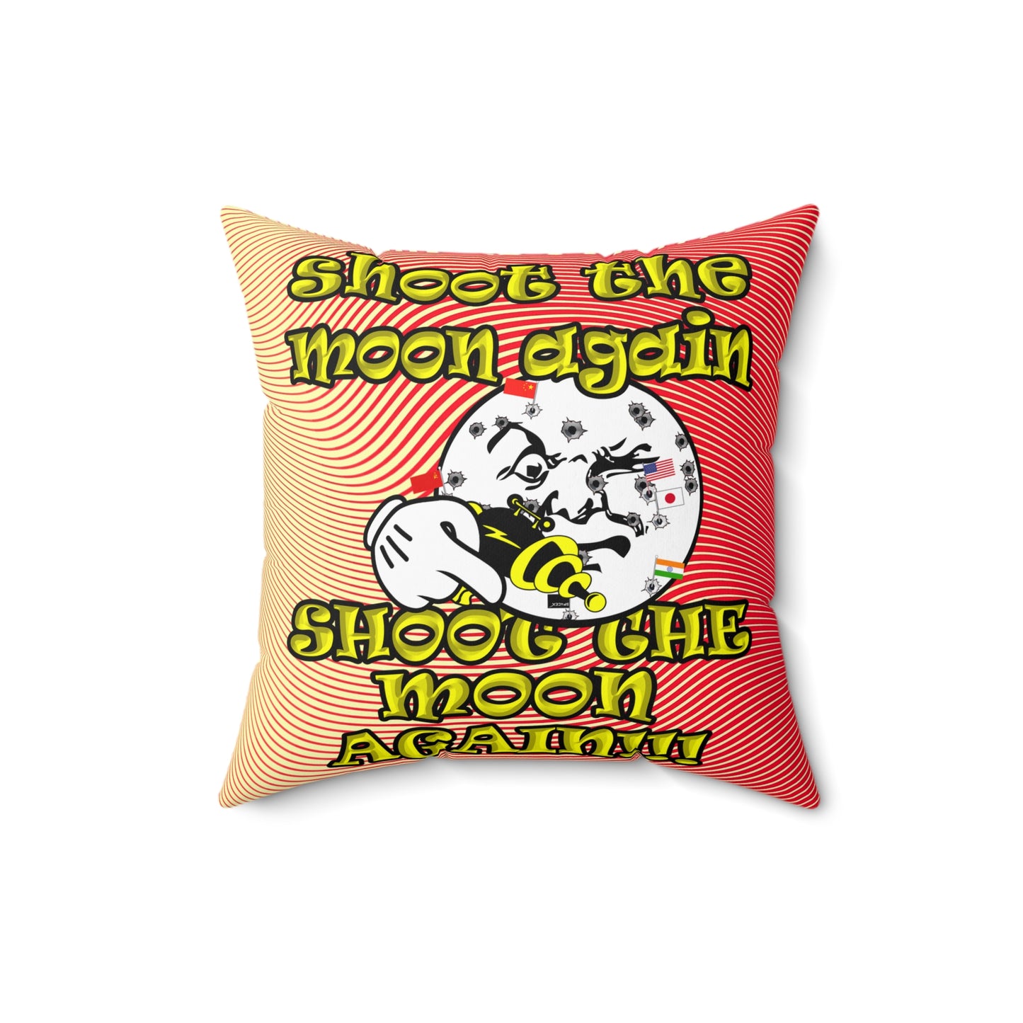shoot the moon again - Spun Polyester Square Pillow - (yellow-orange wave)