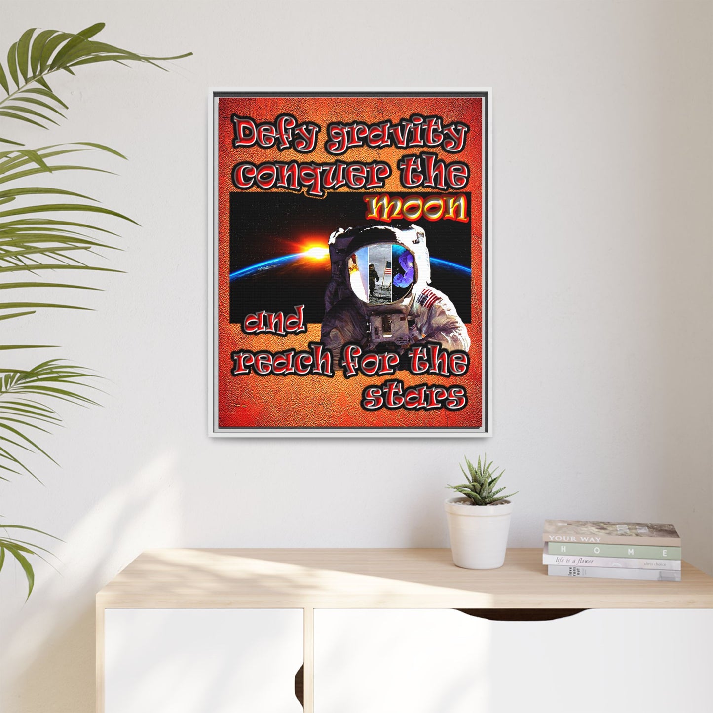 defy conquer reach - framed canvas art (burnt orange)
