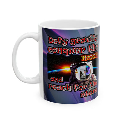 defy conquer reach - White Mug (grey-pink wave)