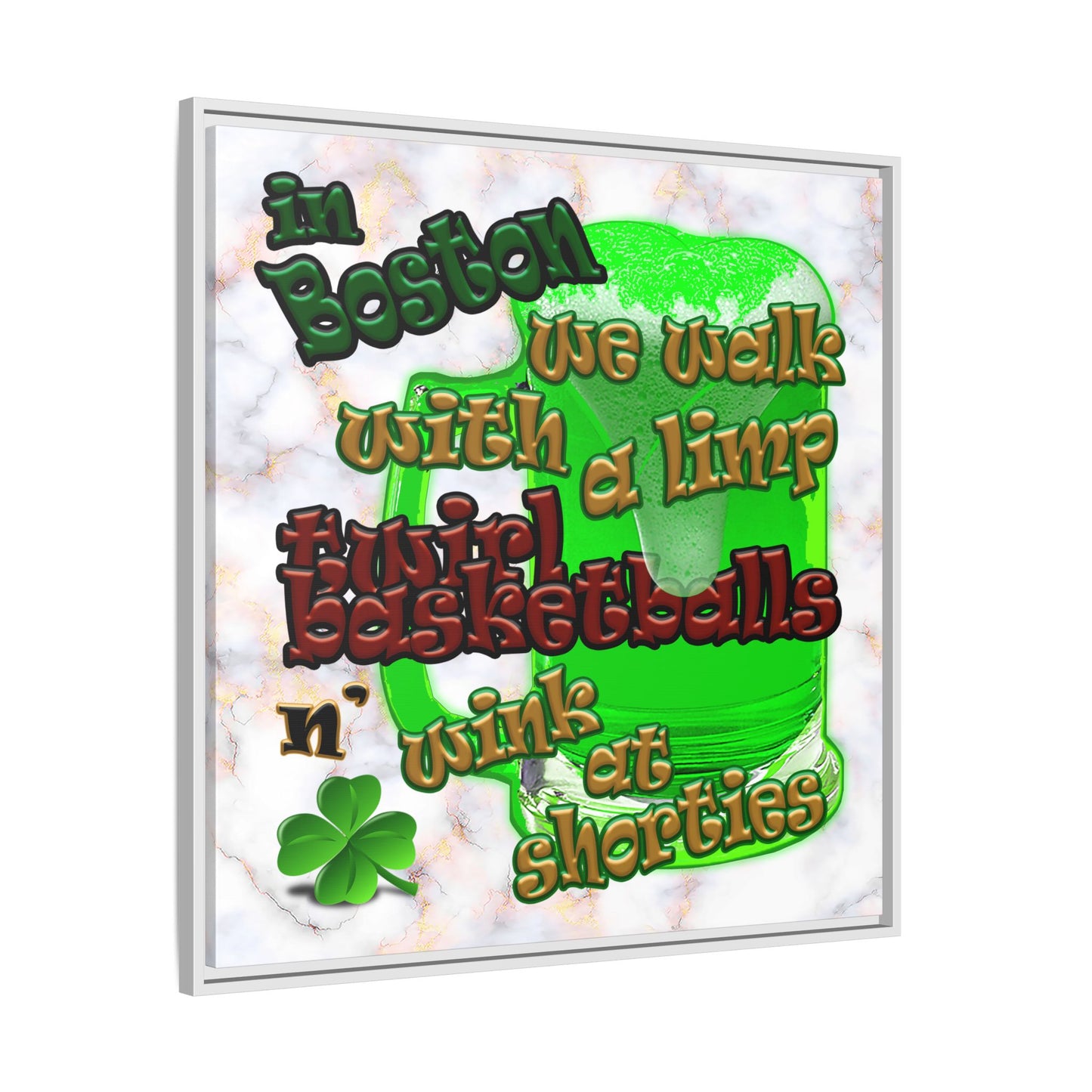 celtics logo - framed canvas art (white marble)