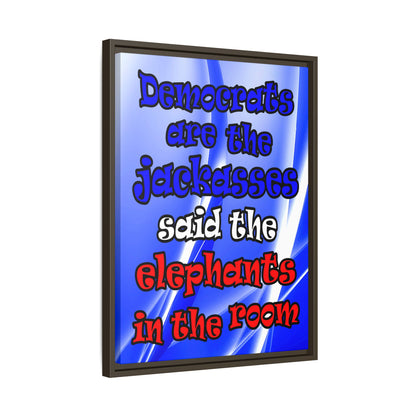 donkeys and elephants - framed canvas art (blue-white wave)
