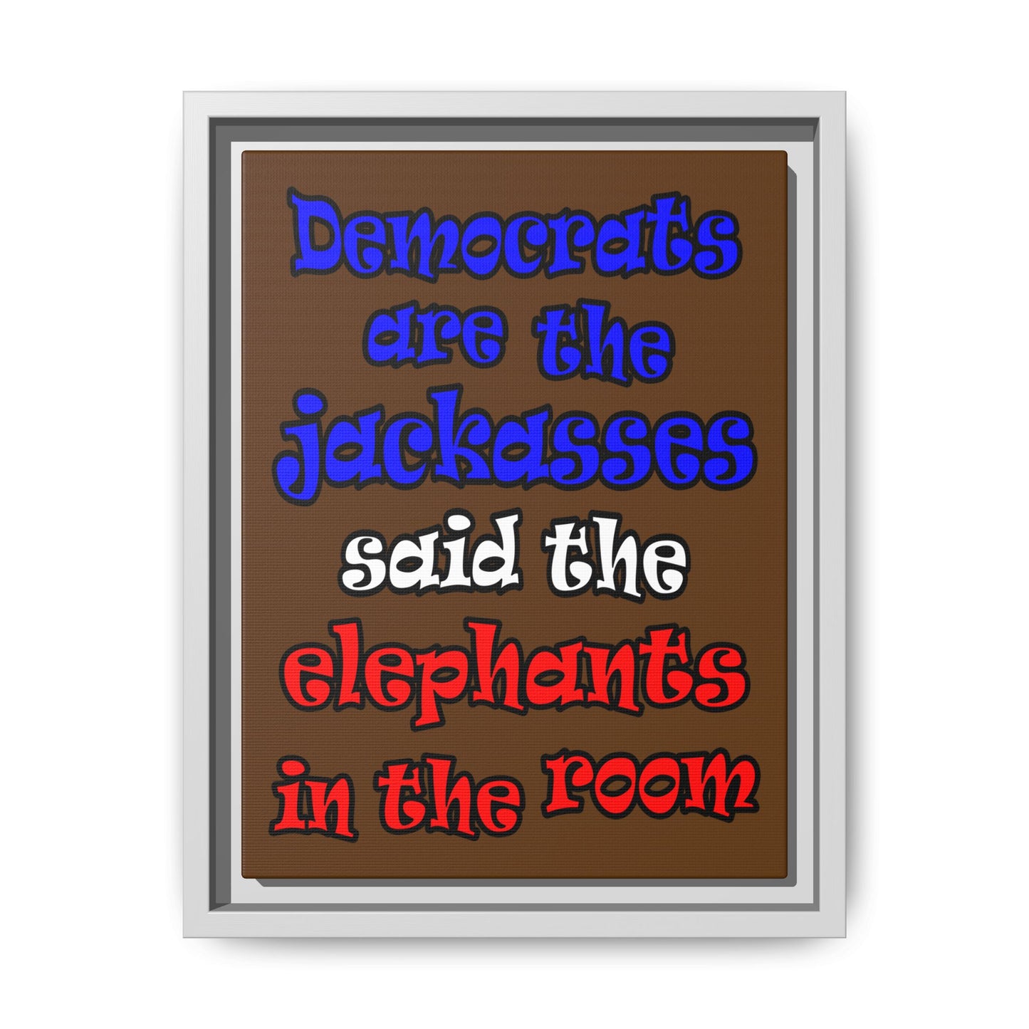donkeys and elephants - framed canvas art (brown)