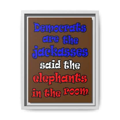 donkeys and elephants - framed canvas art (brown)