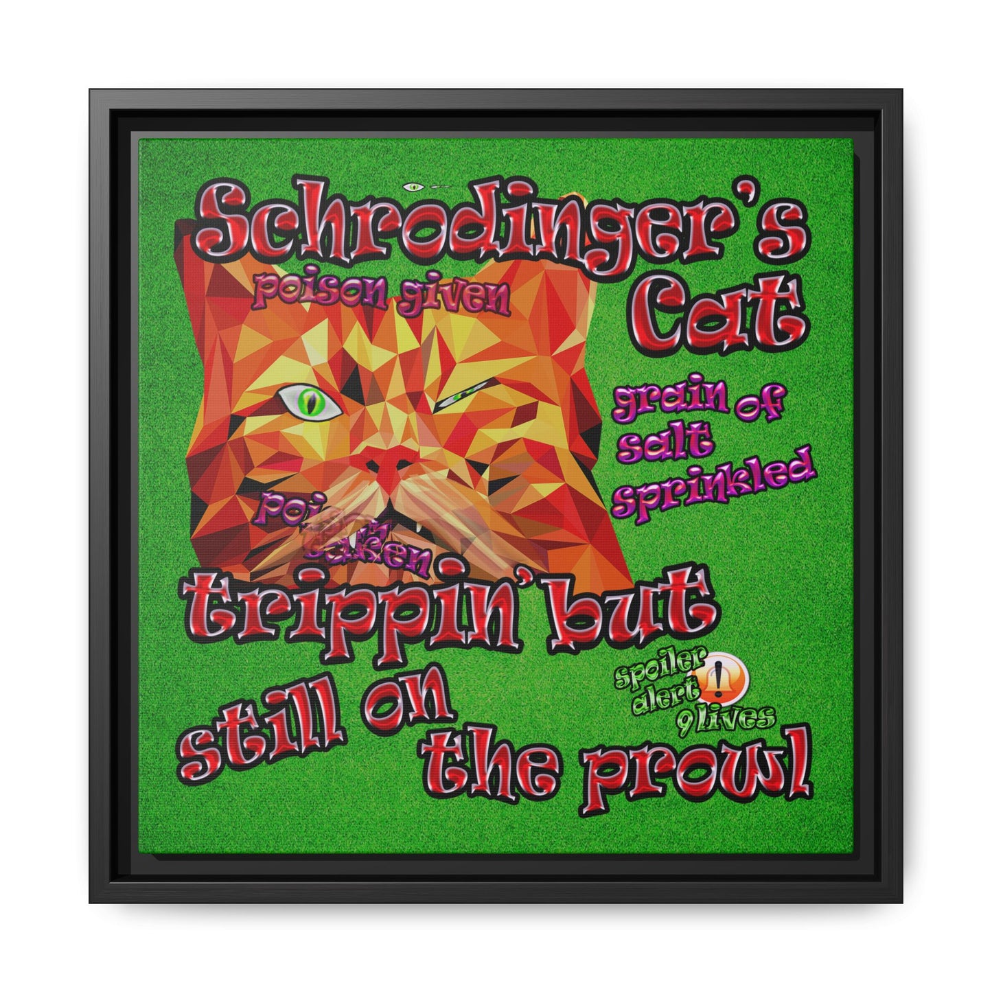 schrodinger's cat - framed canvas art (green turf)