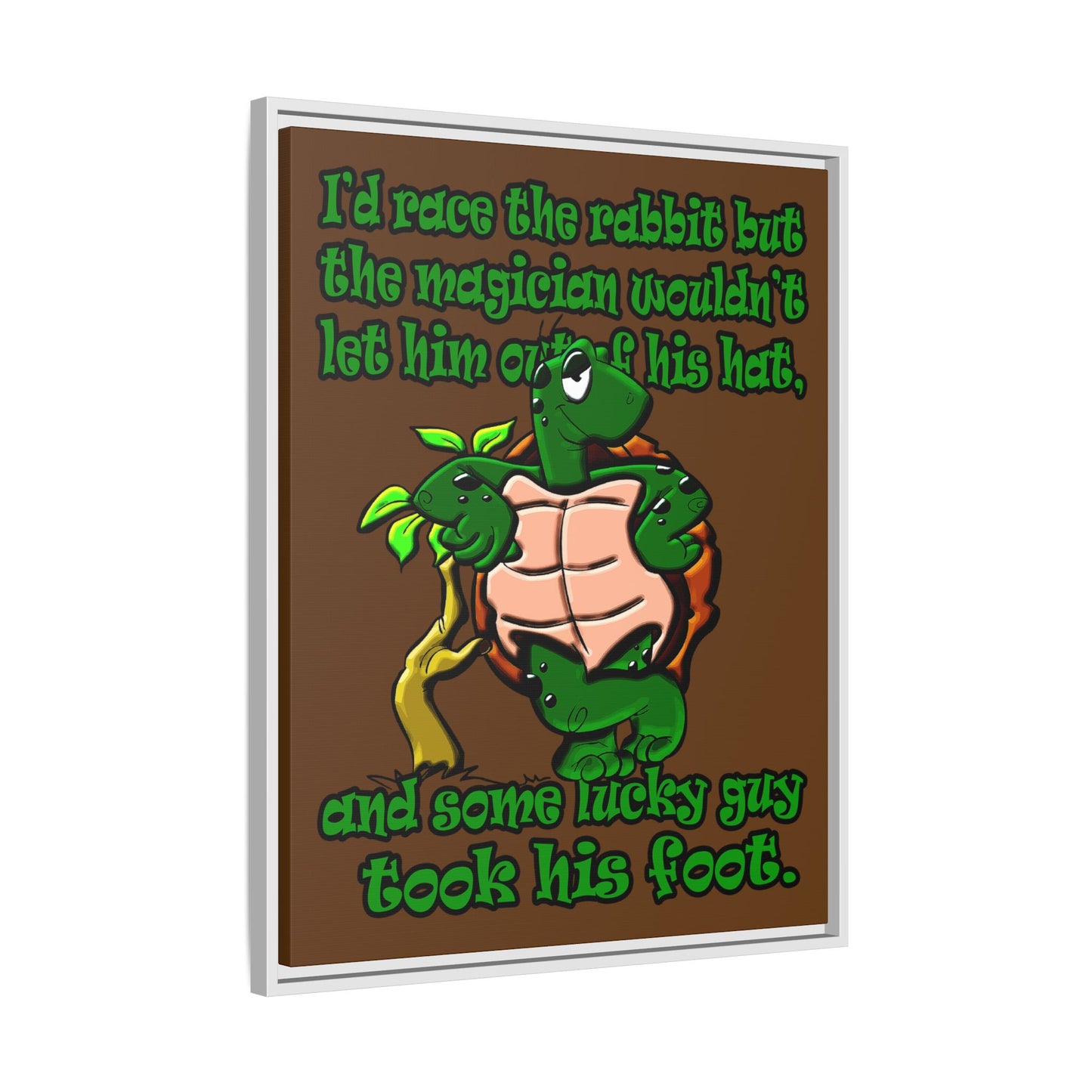 turtle race - framed canvas art (brown)