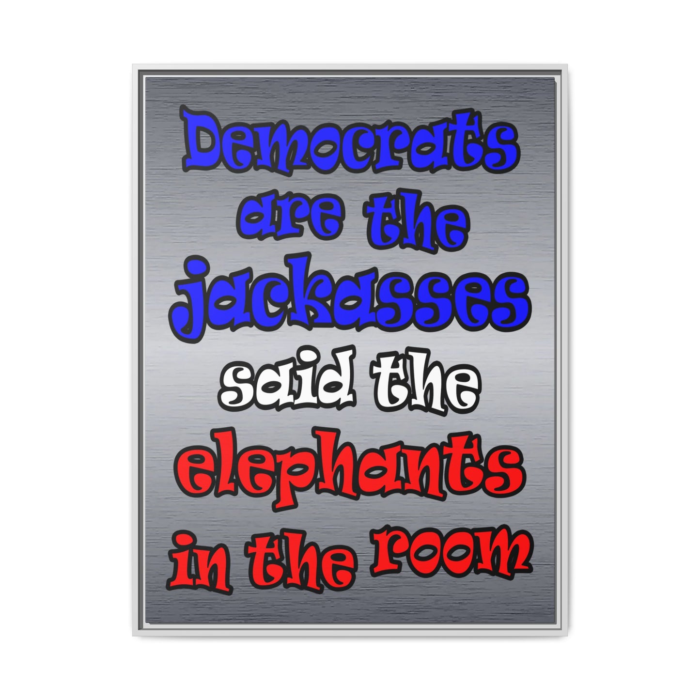 donkeys and elephants - framed canvas art (brushed nickel)