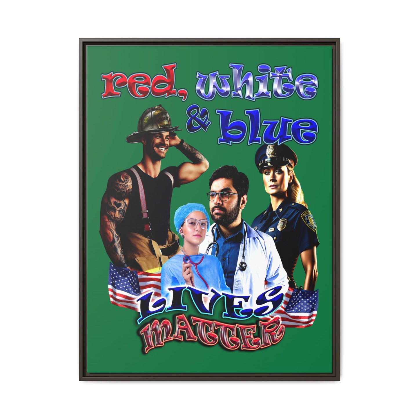 rw&b lives matter - framed canvas art (dark green)