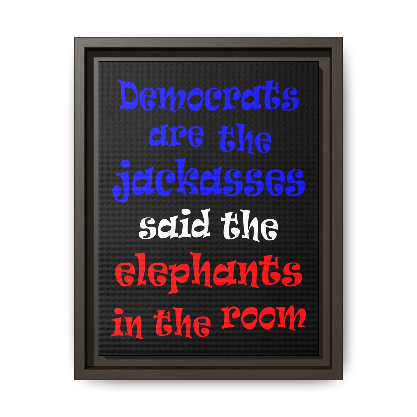 donkeys and elephants - framed canvas art (black)