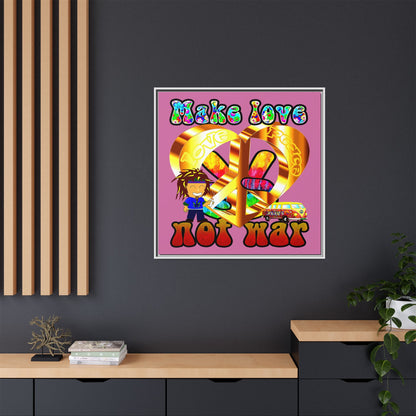 love peace - framed canvas art (light pink)