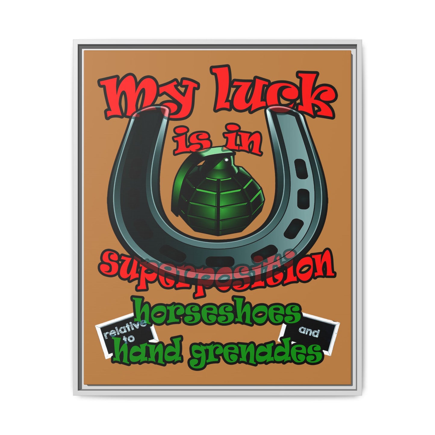my luck - framed canvas art (light brown)