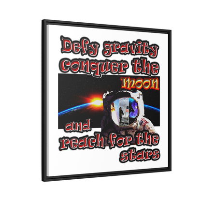 defy conquer reach - framed canvas art (white)