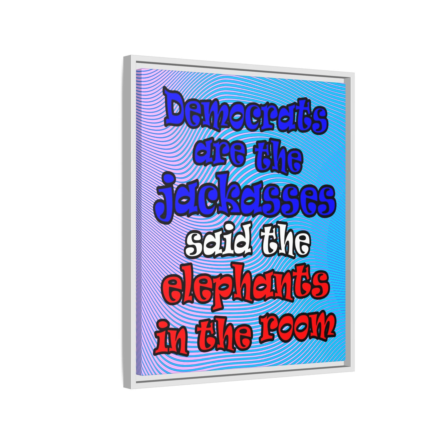 donkeys and elephants - framed canvas art (light blue-purple wave)