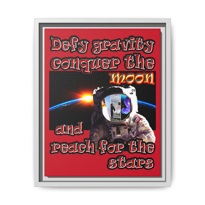 defy conquer reach - framed canvas art (dark red)