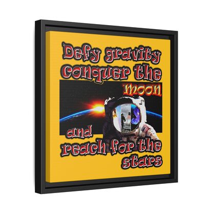 defy conquer reach - framed canvas art (yellow)