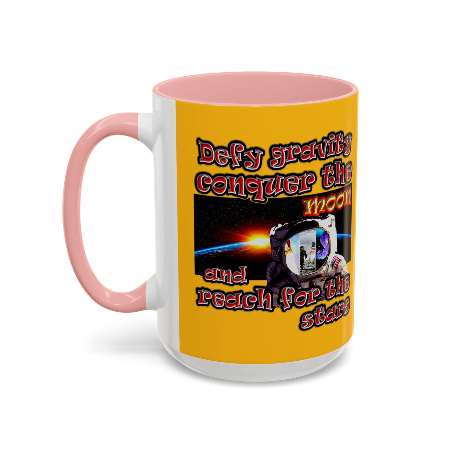 defy conquer reach - Accent Mug (yellow)