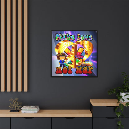 love peace - framed canvas art (grey-pink wave)