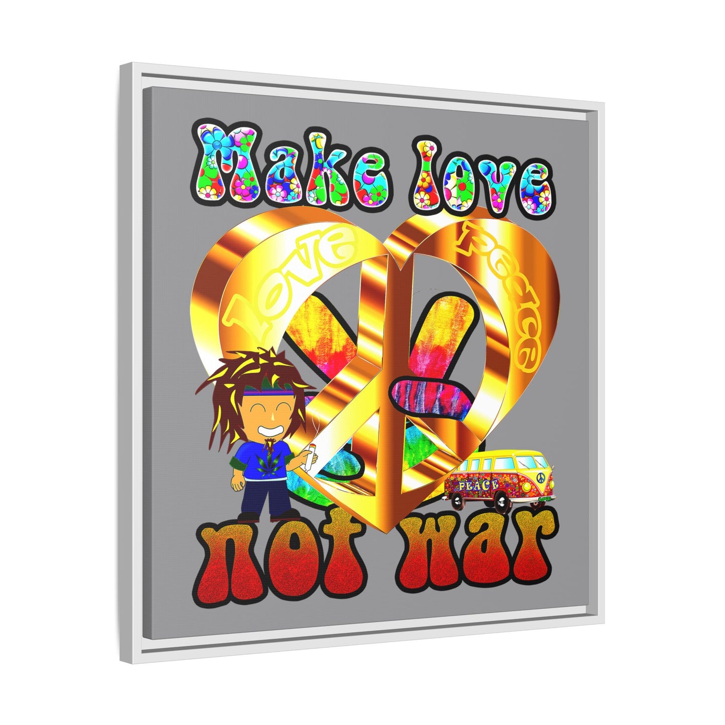 love peace - framed canvas art (grey)