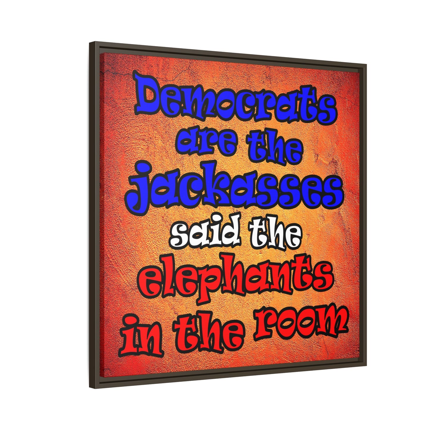 donkeys and elephants - framed canvas art (burnt orange)