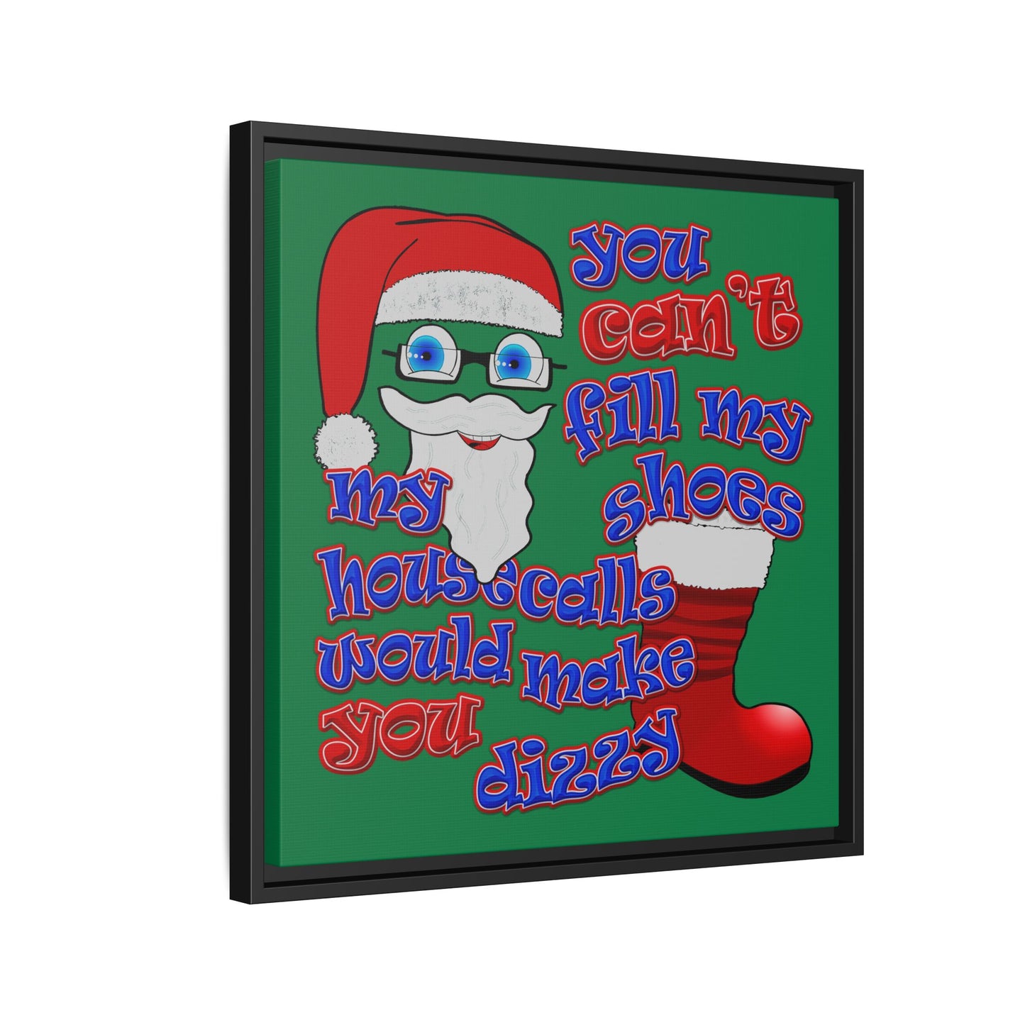 santa's shoes - framed canvas art (dark green)