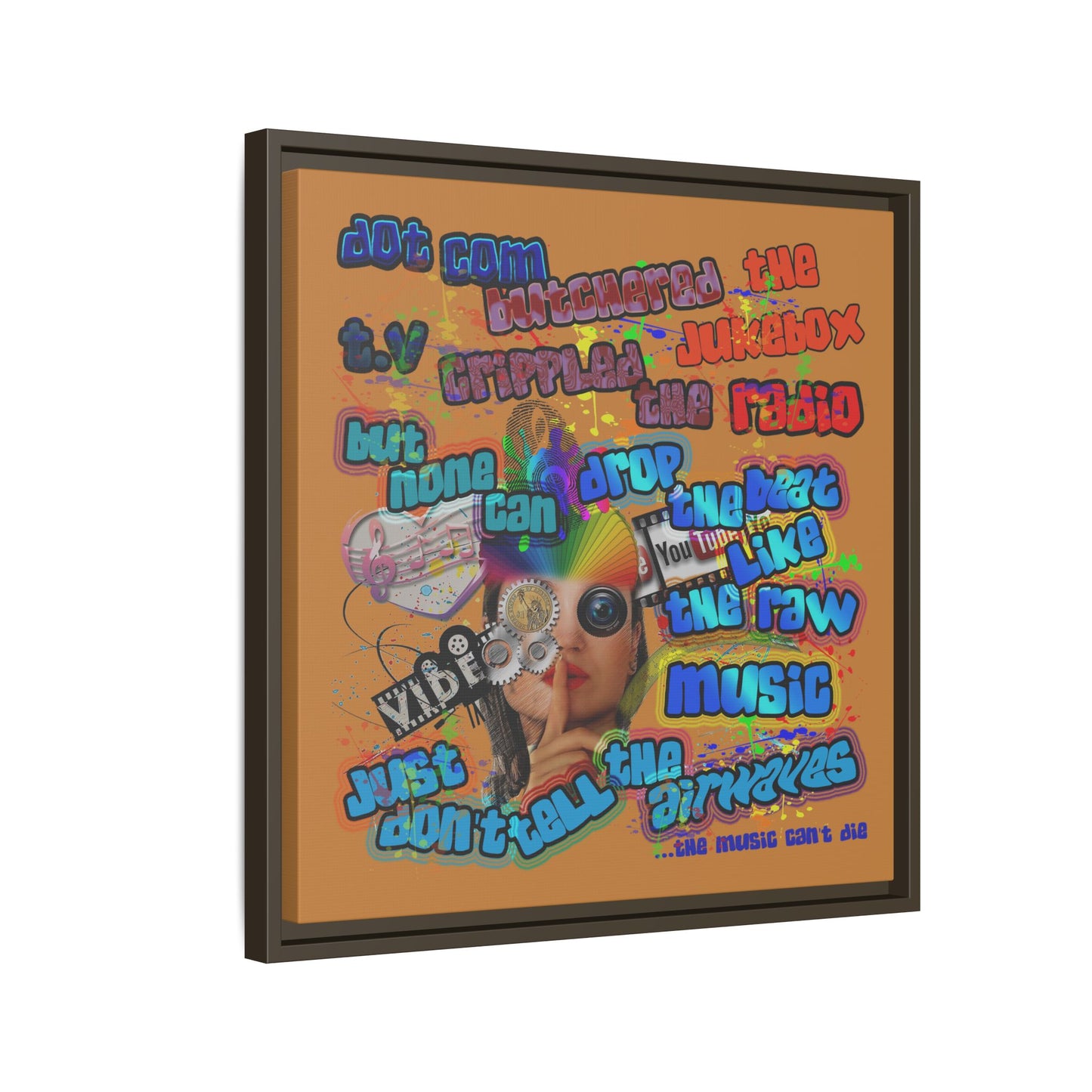 drop the beat - framed canvas art (light brown)